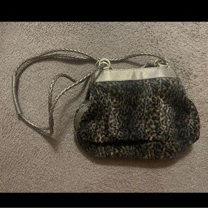 Tianni vintage leopard print faux fur shoulder bag purse